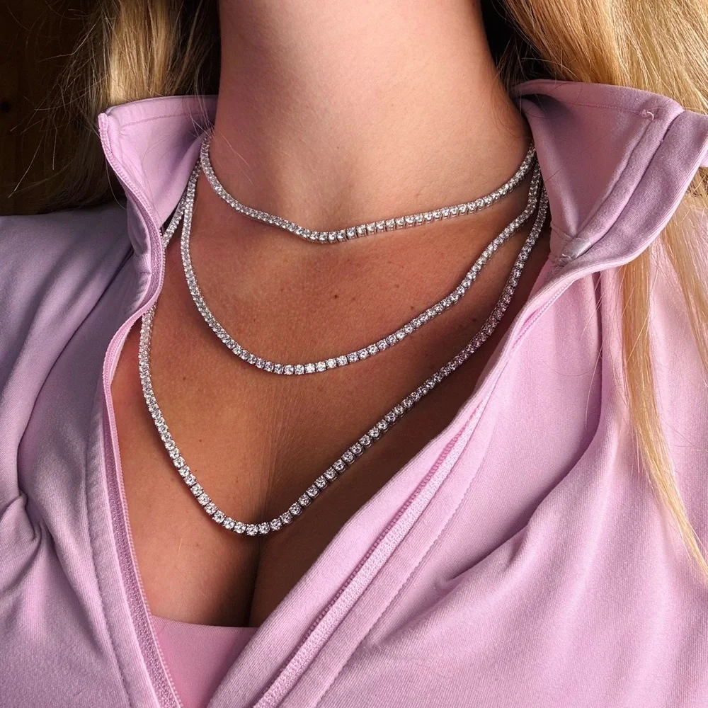15.0 CT Silver Moissanite Diamond Tennis Necklace